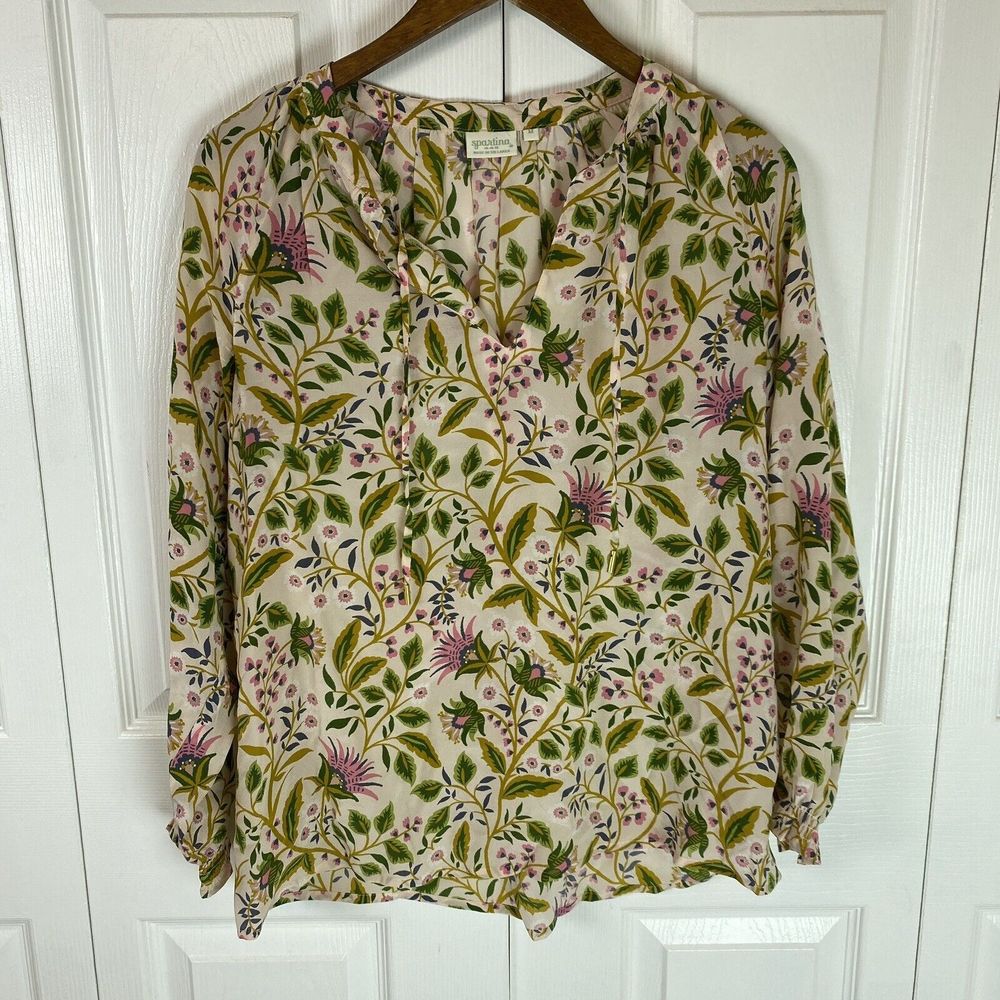 Spartina449 M 100% Silk Floral Blouse Top Shirt Reese Pepper Hall Thistle Boho